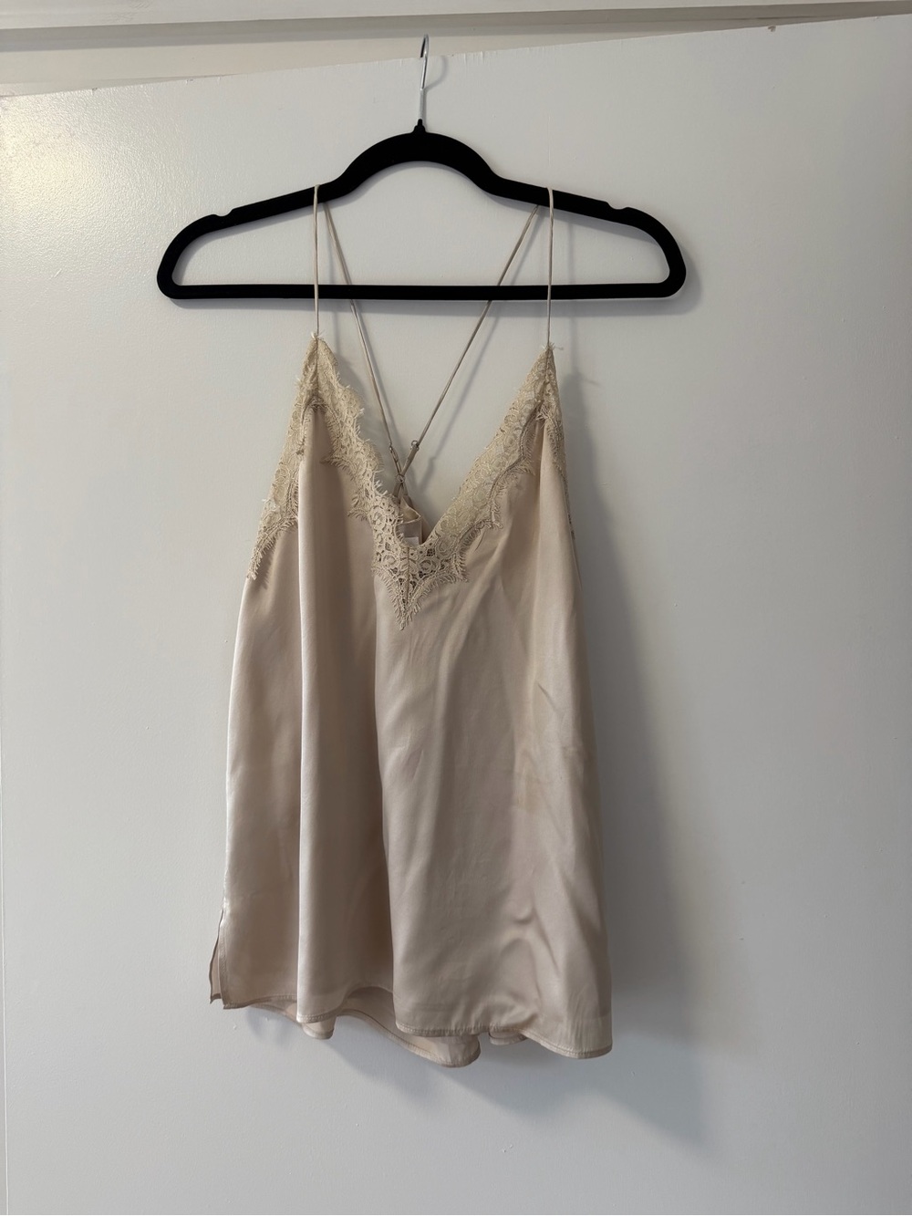 CamiNYC Lace trim silk tank in Cream